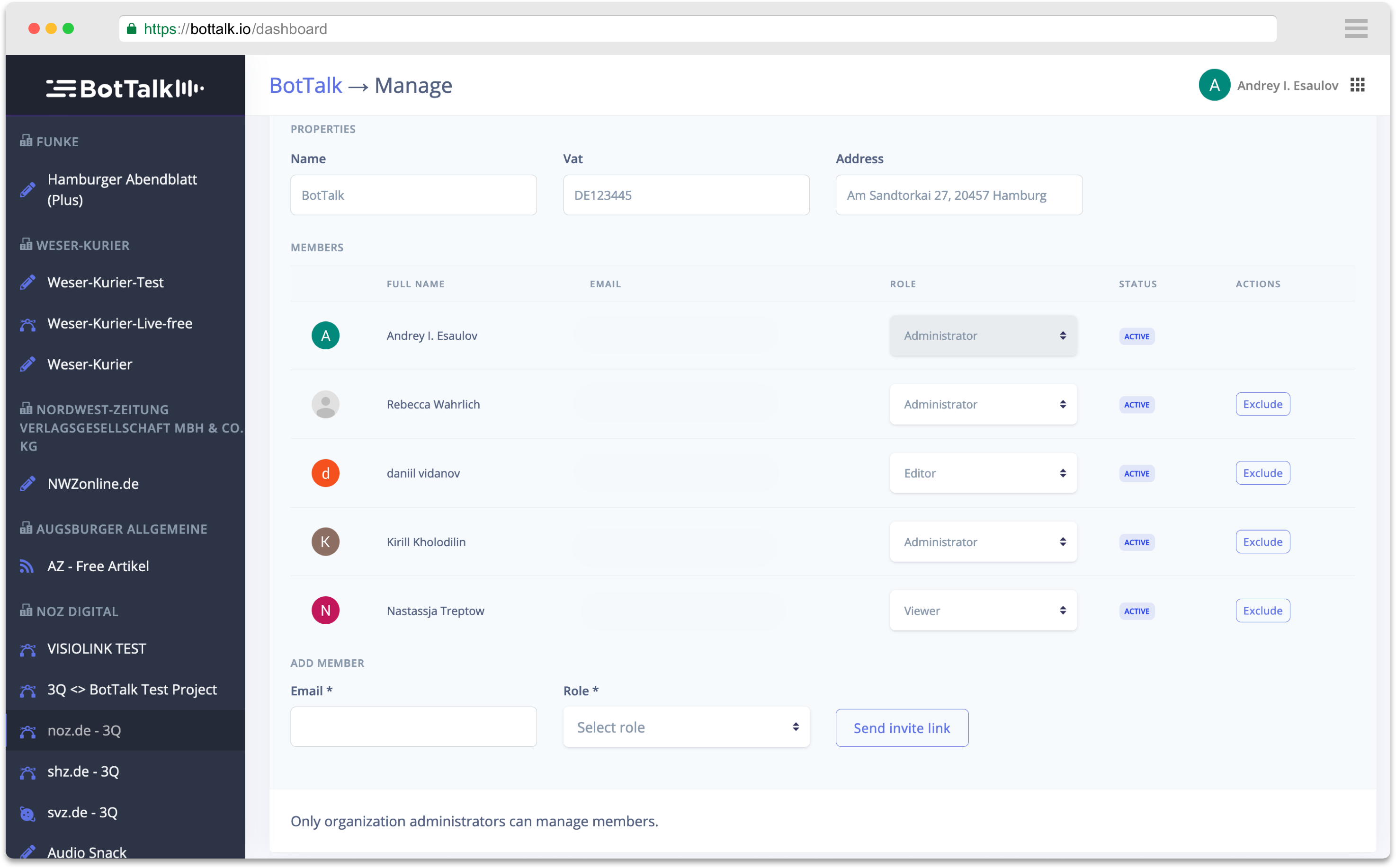 BotTalk Audio CMS - User and Roles Management